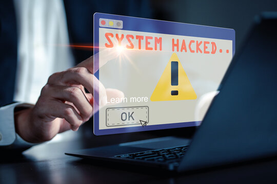 System hacked alert after cyber attack on computer network. compromised information concept. internet virus cyber security and cybercrime. hackers to steal the information is a cybercriminal