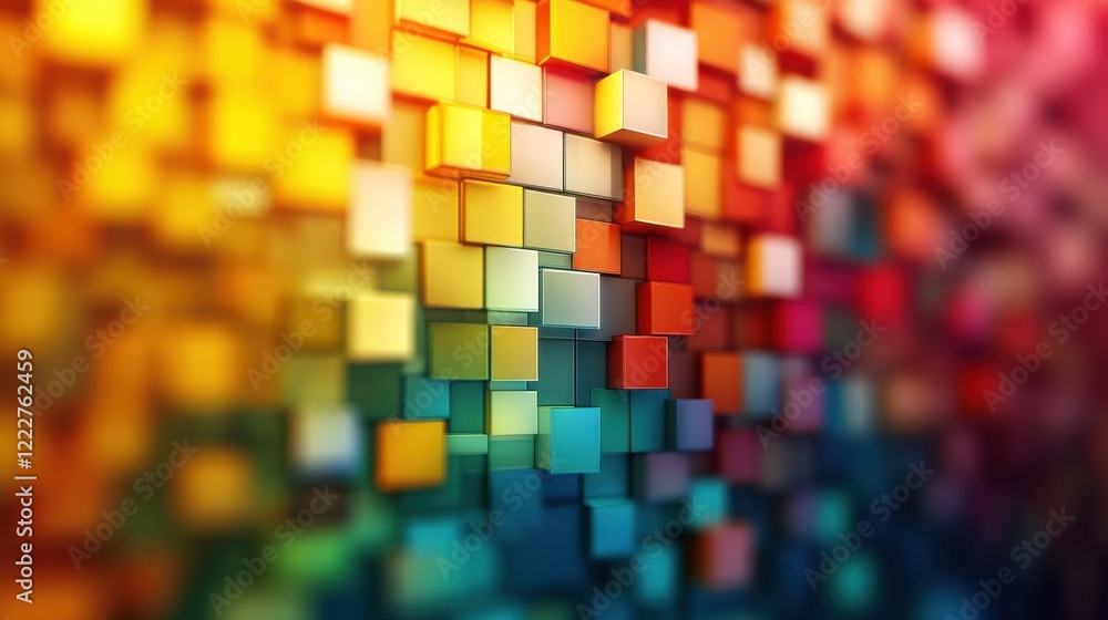 Poster abstract colorful blurry pixel blocks background. bg and technology, digital world concept. 3d rende
