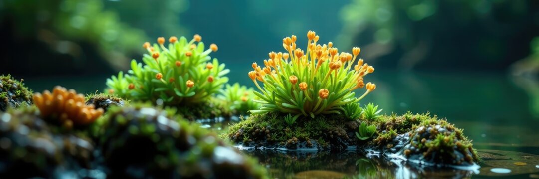 Closterium unicellular charophyte in freshwater habitat, aquatic environment, nature reserve