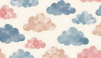 Colorful cloud pattern in soft pastel tones, whimsical background for creative designs, copy space