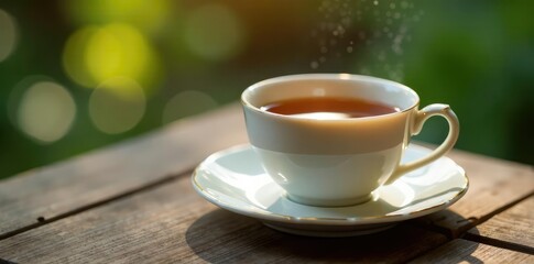 Obraz premium Delicate black tea drips into a tranquil porcelain cup, simplicity, nature, still life