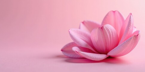 Delicate petals unfolding on soft pink surface, blooming, texture, delicate