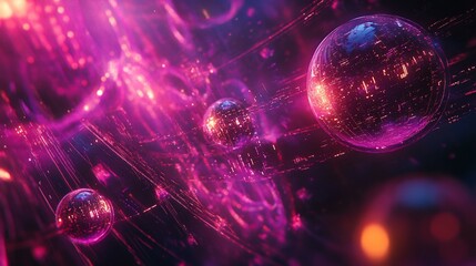 Abstract Digital Sphere Symphony: Neon Lights Dance in a Futuristic Cosmos