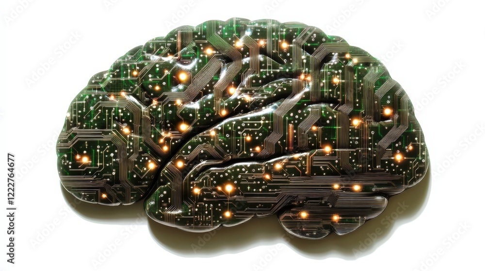 Poster a digital brain made of glowing circuits and data streams