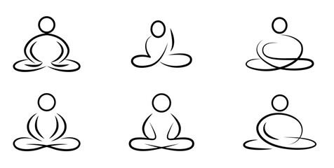 Set Collection Meditation Pose Yoga and Wellness Logo