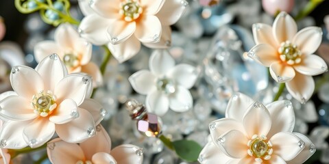 Fototapeta premium Glass beads and sequins in a beautiful floral design, intricate designs, craft supplies
