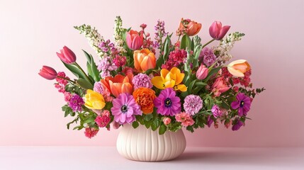 Obraz premium 2025 crafted with vibrant flowers like tulips and carnations, set against a pastel pink backdrop