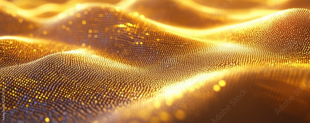 Aufkleber abstract golden waveforms with glowing light particles in motion