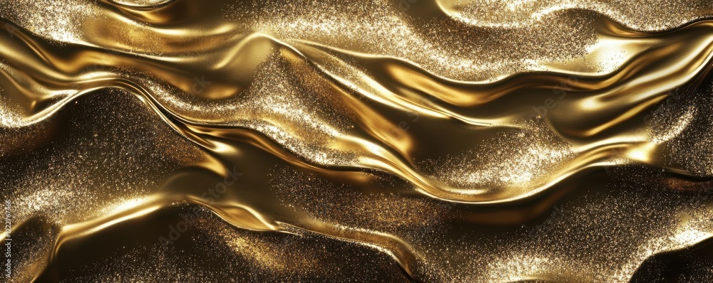Poster Shimmering golden fabric with waves and sparkling textures