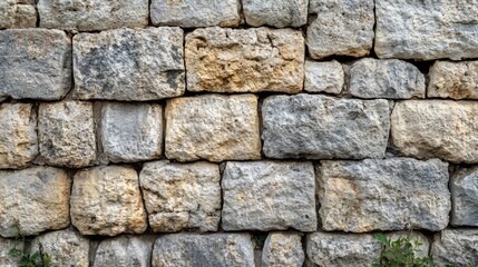 A close-up of a textured stone wall with deep grooves and uneven patterns