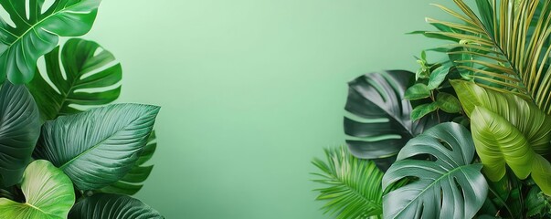 Fototapeta premium Indoor gardening idea. Vibrant green foliage framing a soft, soothing background for projects.