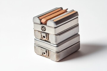 Stacked Vintage Metal Pencil Holders: A Timeless Design Displaying Craftsmanship and Industrial Aesthetics