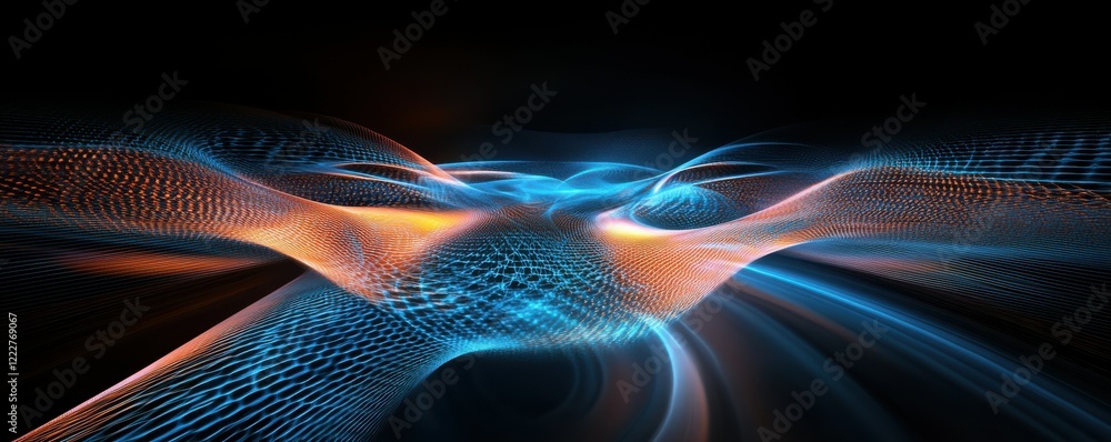 Poster abstract neon waves in motion creating dynamic 3d light patterns