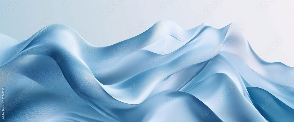 Poster soft flowing blue fabric texture with smooth waves for background or wallpaper