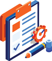 Business Analytics Icon with Clipboard and Magnifier