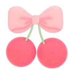 3D Glossy Pink Coquette Cherry with Bow 