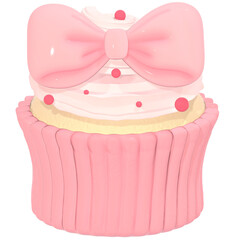 3D Glossy Pink Coquette Cupcake with Bow 