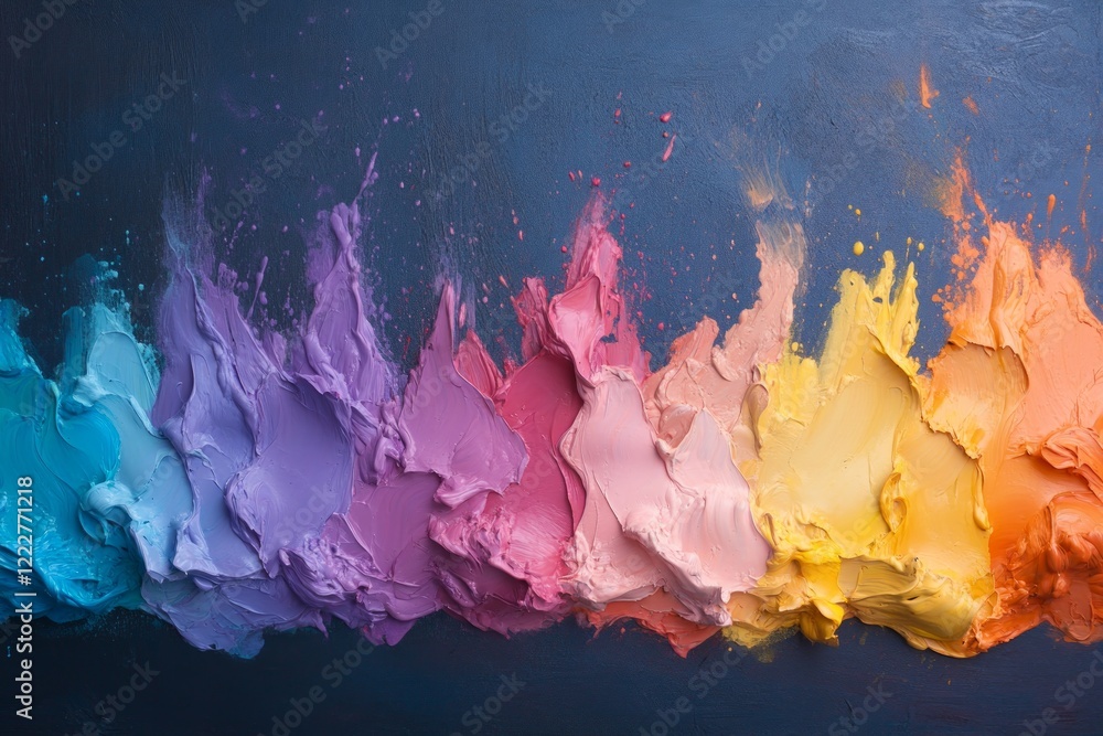 Poster colorful paint strokes creating a vibrant gradient on a dark background.