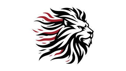Obraz premium Angular Tribal Lion Head in Black, White, and Red