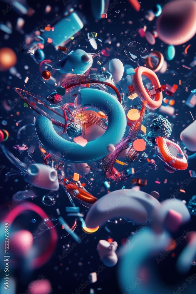 Poster a dynamic composition of technology-inspired icons swirling in 3d
