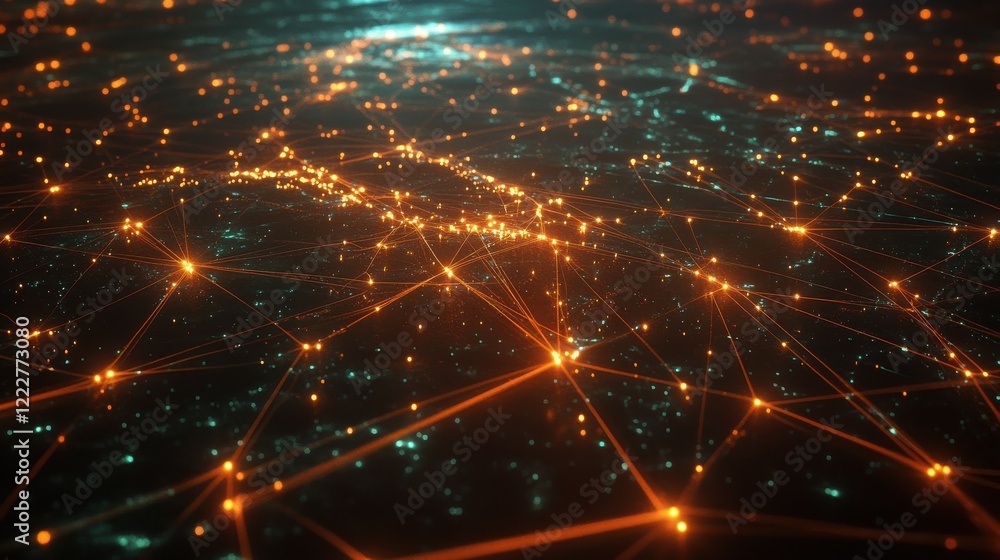 Poster global network: a world map glowing with interconnected lines, symbolizing the power of global commu