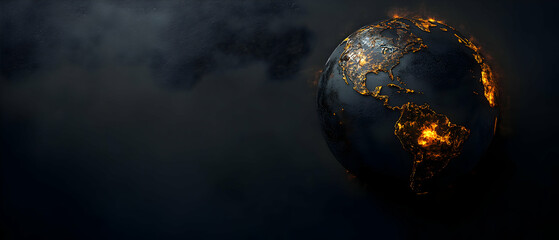 Burning Earth, space, fiery continents, dark clouds, apocalyptic