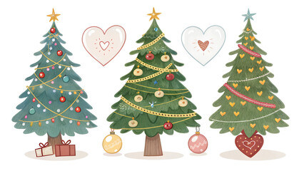 Naklejka premium Three set christmas tree and decorations isolated on white or transparent background 