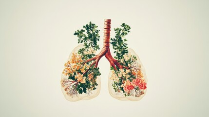A minimalist depiction of lungs created from trees and flowers, emphasizing the connection between nature and health