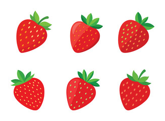 Garden strawberry fruit or strawberries set flat color vector icon for food apps and websites. Strawberry clip art flat vector illustration