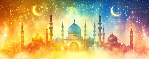 Obraz premium Festive Mosque Night Sky, Holiday Card