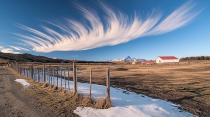 Icelandic farm, long-exposure cloudscape, mountains, winter