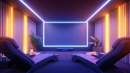 Modern Home Theater with Neon Lighting
