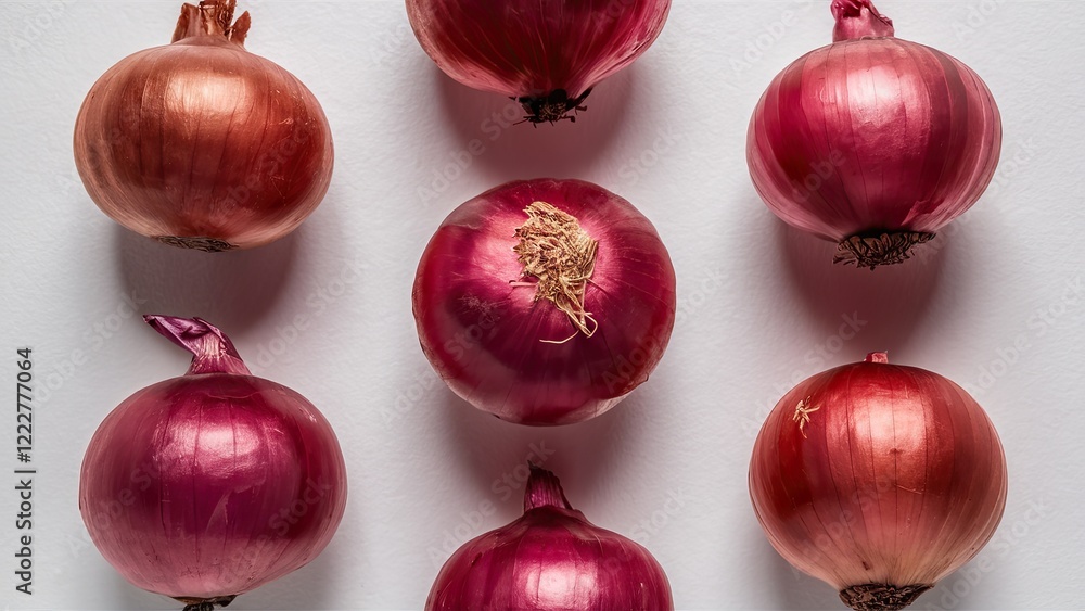 Aufkleber red onions arranged in a circular pattern on a white background with varying sizes showcasing rich b
