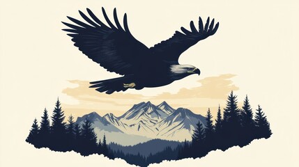 Obraz premium Majestic Eagle Soaring Over Mountainous Landscape