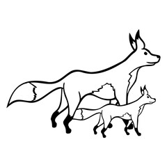 2 Foxes Mother Red Fox Small Child Father Mother Design Lover Art Vector Illustration Card T-Shirt Poster Sticker Graphic Print Decorative Drawing Isolated Logo Decoration Symbol Creative Cool Style
