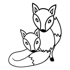 2 Foxes Friends Red Fox Two Wild Animals Team Crew Design Lover Art Vector Illustration Card T-Shirt Poster Sticker Graphic Print Decorative Drawing Isolated Logo Decoration Symbol Creative Cool Style