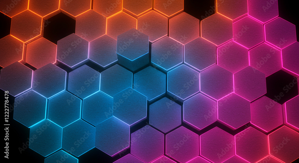 Poster abstract background hexagon pattern with glowing lights