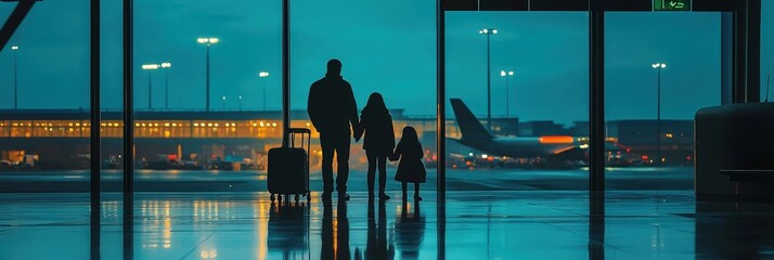 A family saying goodbye at an airport terminal