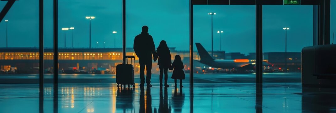 A family saying goodbye at an airport terminal