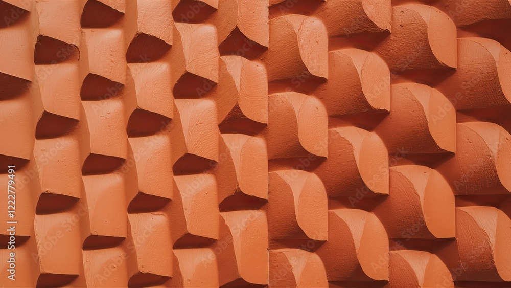 Poster textured orange concrete surface with 3d wave design showcasing a dynamic plaster wall pattern creat