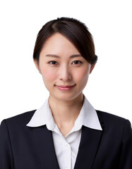 白い背景に、スーツを着た女性の証明写真