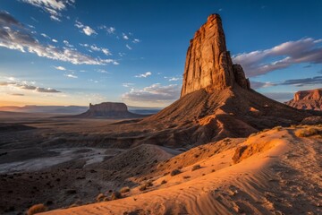 Naklejka premium Majestic Panorama: Long Needle Rock Formation at Golden Hour