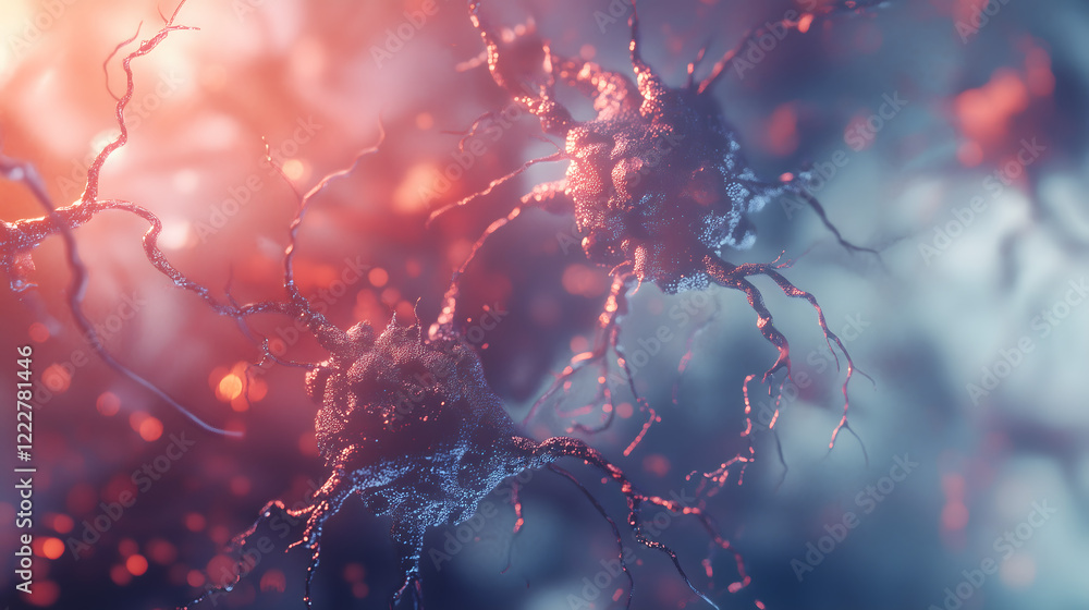 Poster microscopic view of neurons in the nervous system network
