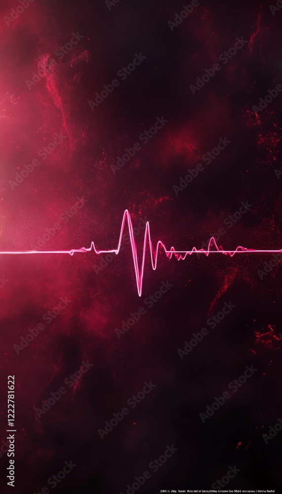 Poster stylized ecg heartbeat line on dark gradient backdrop with subtle glow effect and copy space