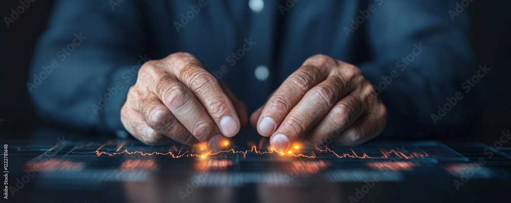 Poster hands interacting with a glowing digital interface.