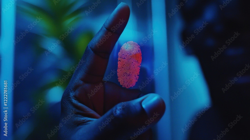 Poster digital fingerprint scan illuminates a fingertip