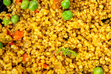 boulgur quinoa dish with vegetables vegetarian dish vegetable food fresh tasty food dish delicious gourmet food background on the table rustic food top view copy space keto and paleo diet