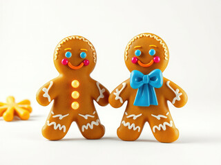 Group of yellow and blue gingerbread men with icing details, gingerbread, details, Christmas