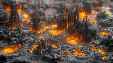 Infernal Cityscape A Burning Gothic Metropolis