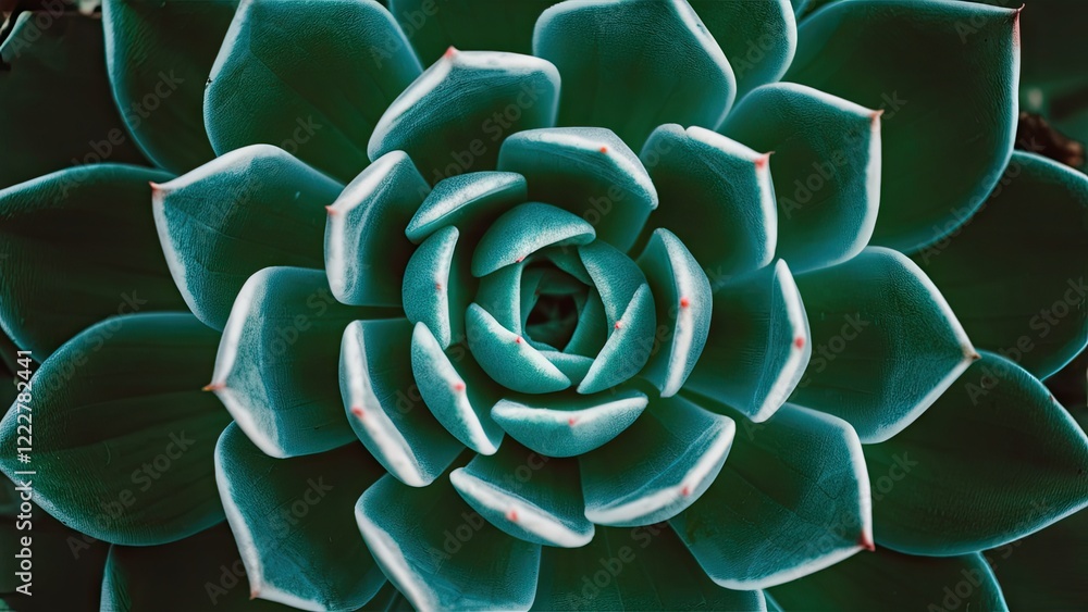 Poster Vibrant green succulent close-up with distinct layers and soft edges against a dark background creating a calming and soothing atmosphere.